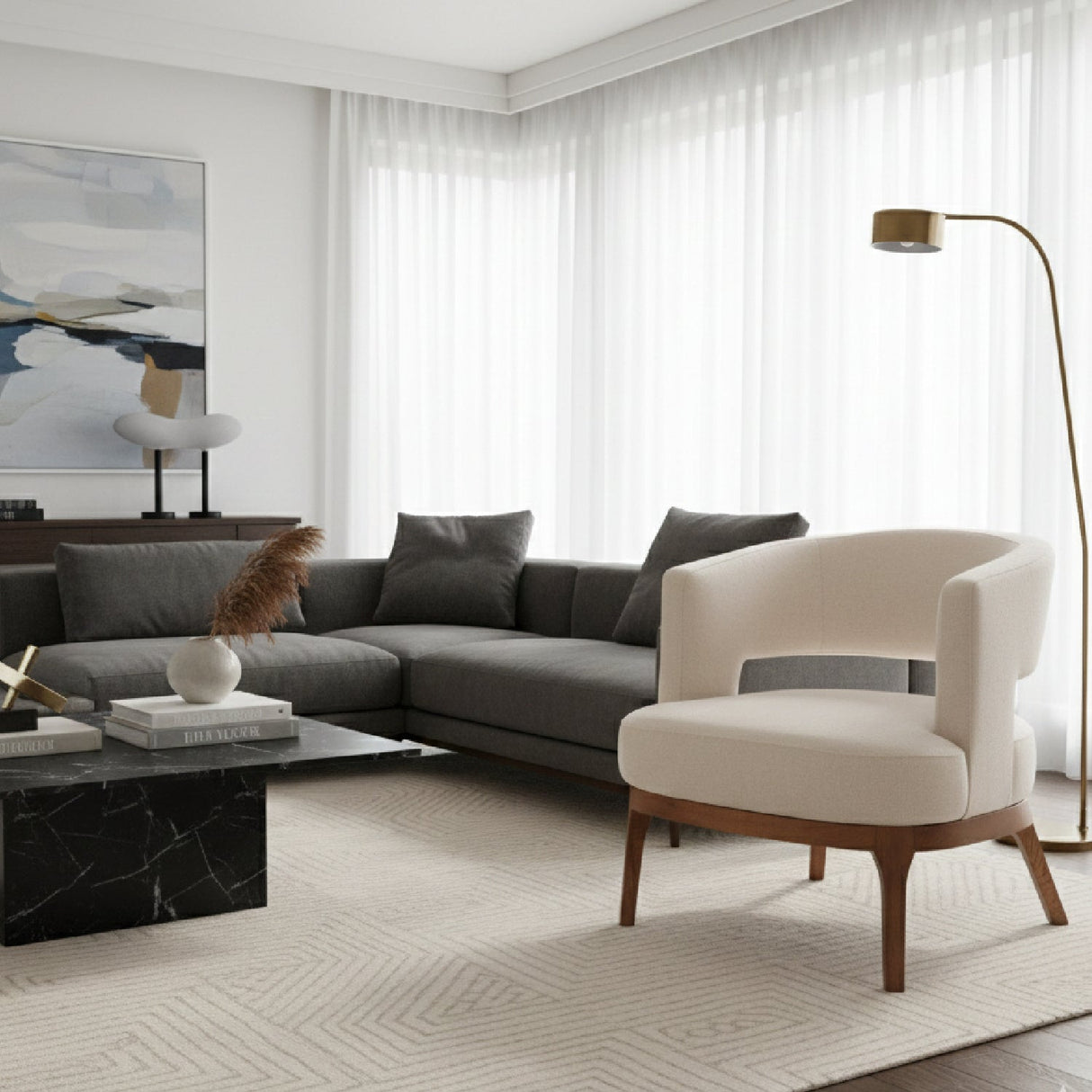 Beige Vinyl Accent Chair | OROA Modern Penryn | Oroa.com