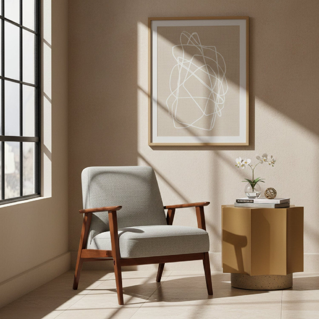 Gold Coved-Edged Side Table – Osam – angled view
