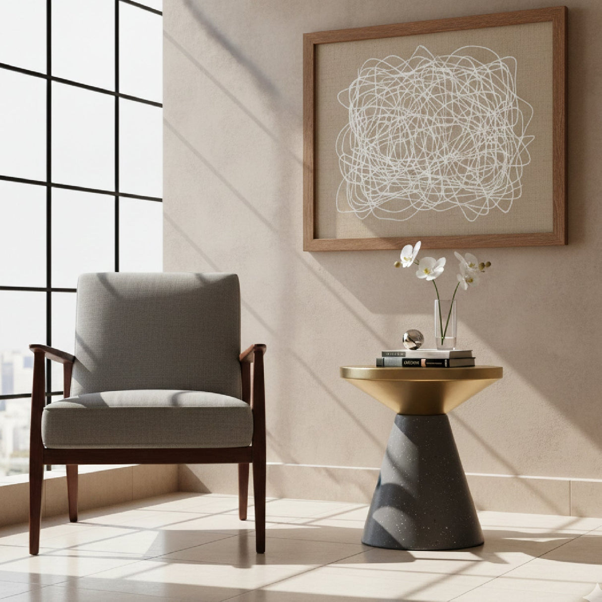 Black Geometrical Base Side Table – Litar – angled view