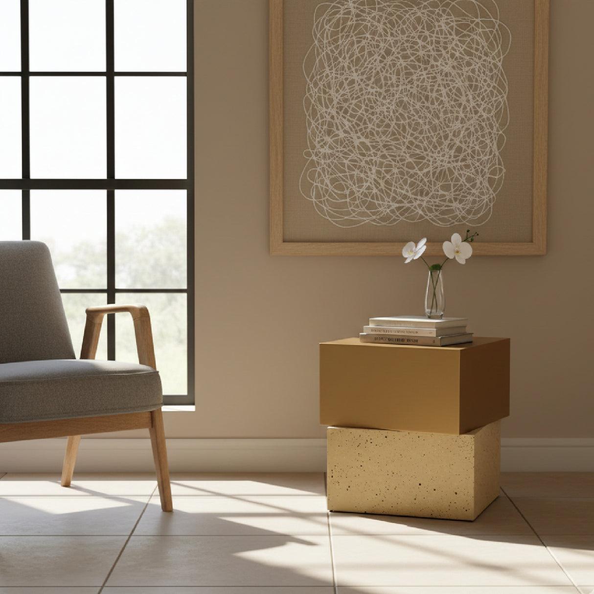 Gold Cube Side Table – Cinza – angled view