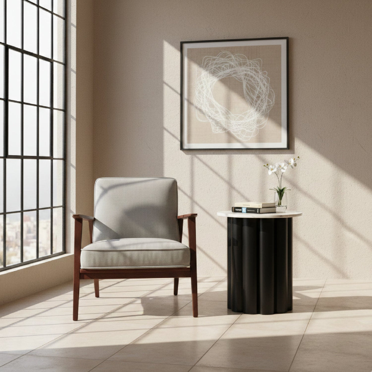 Round White Marble Side Table – Slika – angled view
