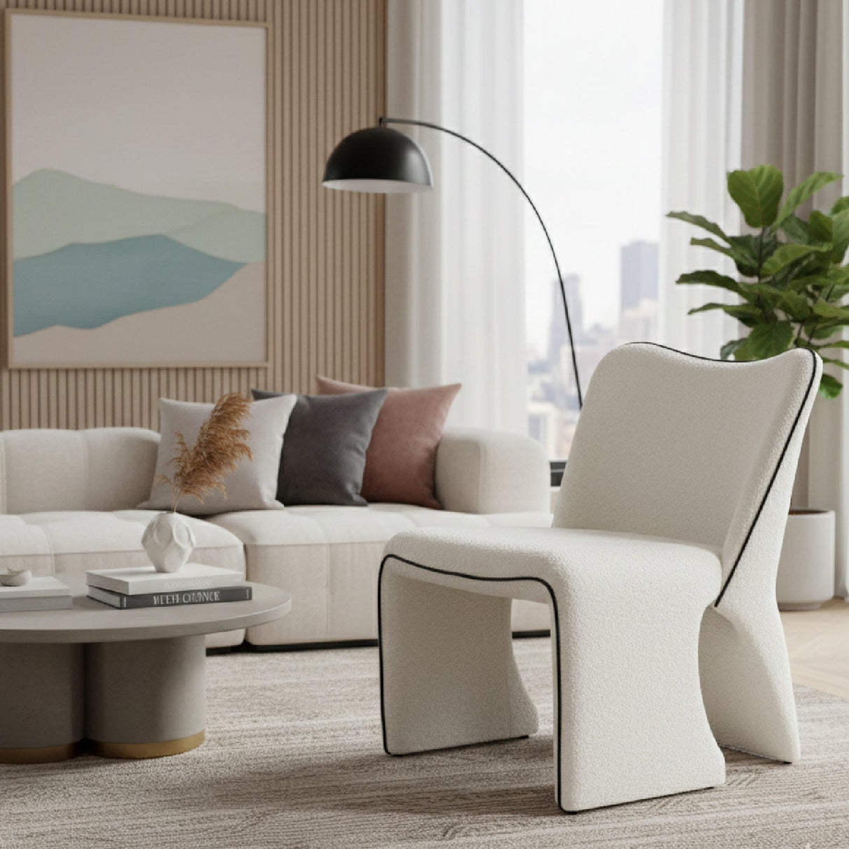 White Accent Chair with Piping | OROA Modern Novo | Oroa.com
