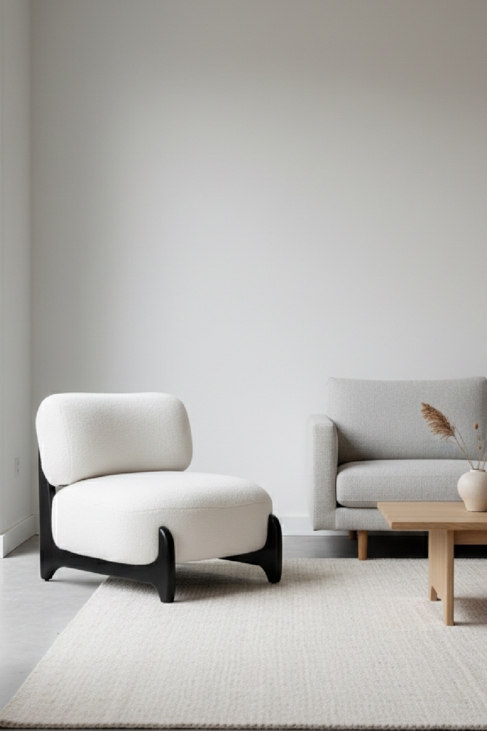White Sherpa Fabric Accent Chair – Bombo – angled view
