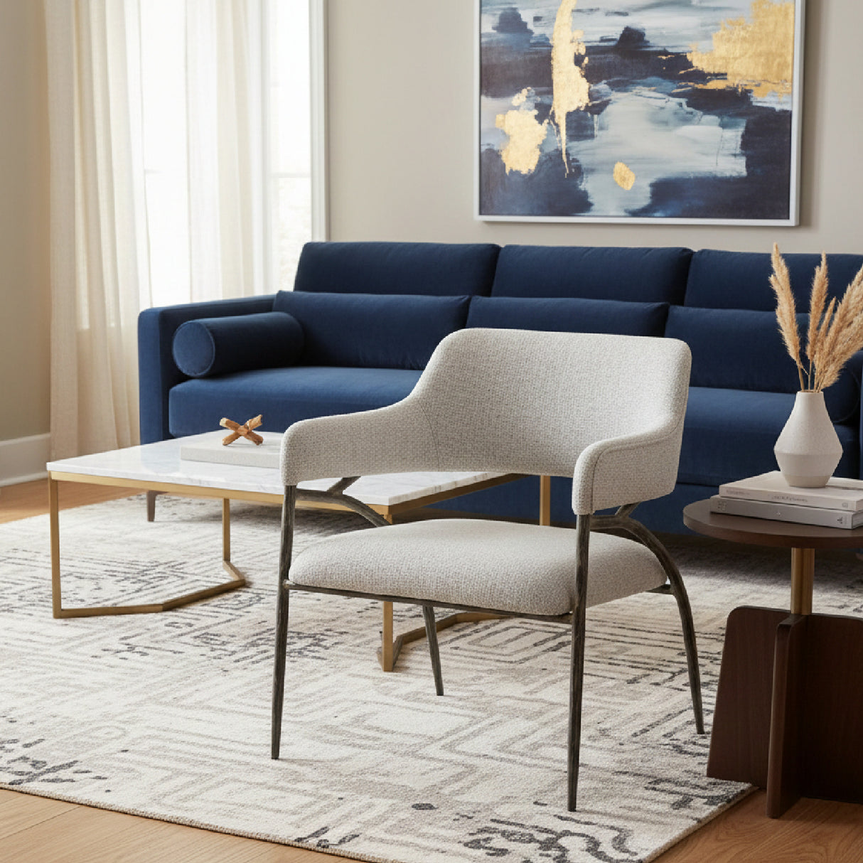 Gray Textured Fabric Accent Chair – Vesterboro – angled view