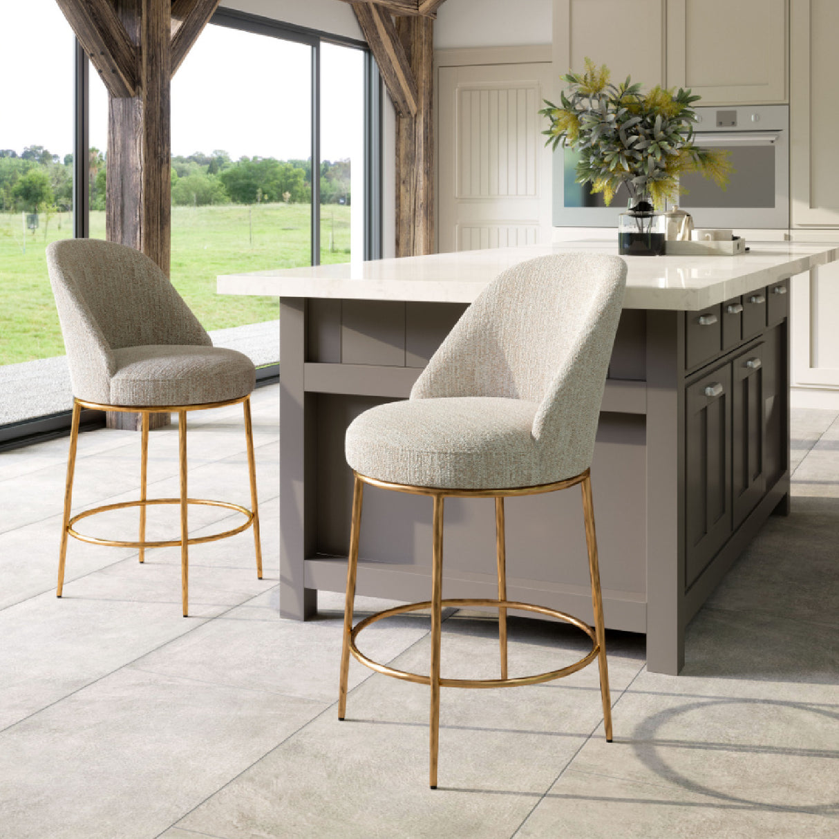 Beige Swivel Counter Stool – Nordhavn – angled view