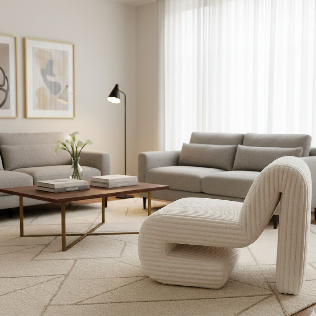 White Ribcord Accent Chair – Opam – angled view