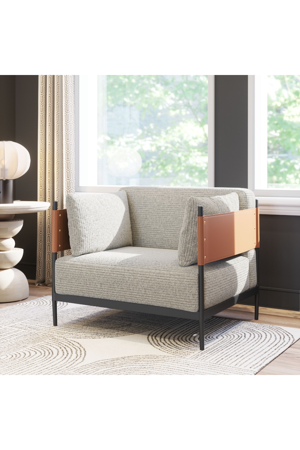 Gray Ribbed Lounge Armchair | OROA Modern Stirbe | Oroa.com