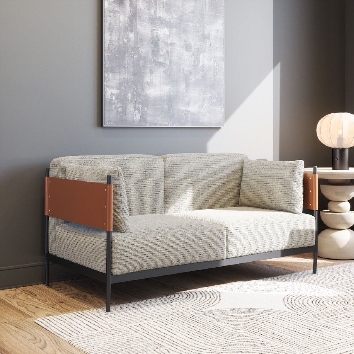 Gray Textured Fabric Loveseat – Stirbe – alternate view 10