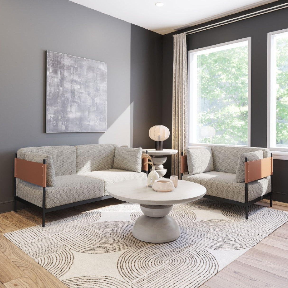 Gray Textured Fabric Loveseat | OROA Modern Stirbe | Oroa.com
