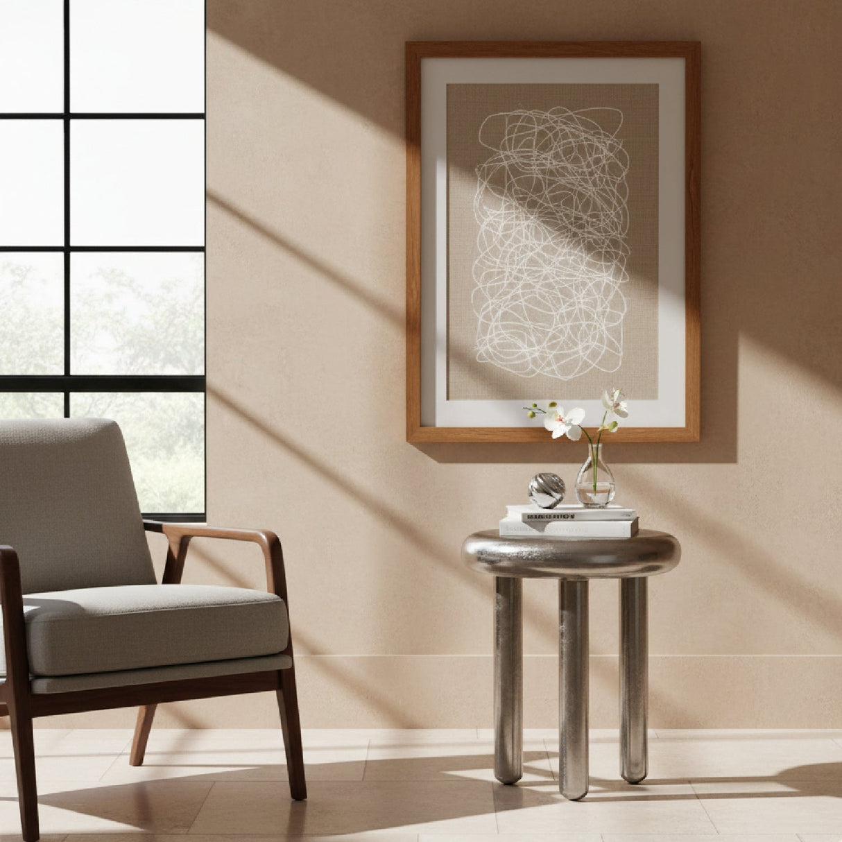 Silver Round Side Table – Arian – angled view