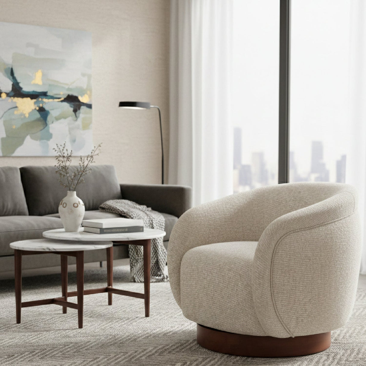 Beige Swivel Lounge Chair | OROA Modern Vinta | Oroa.com