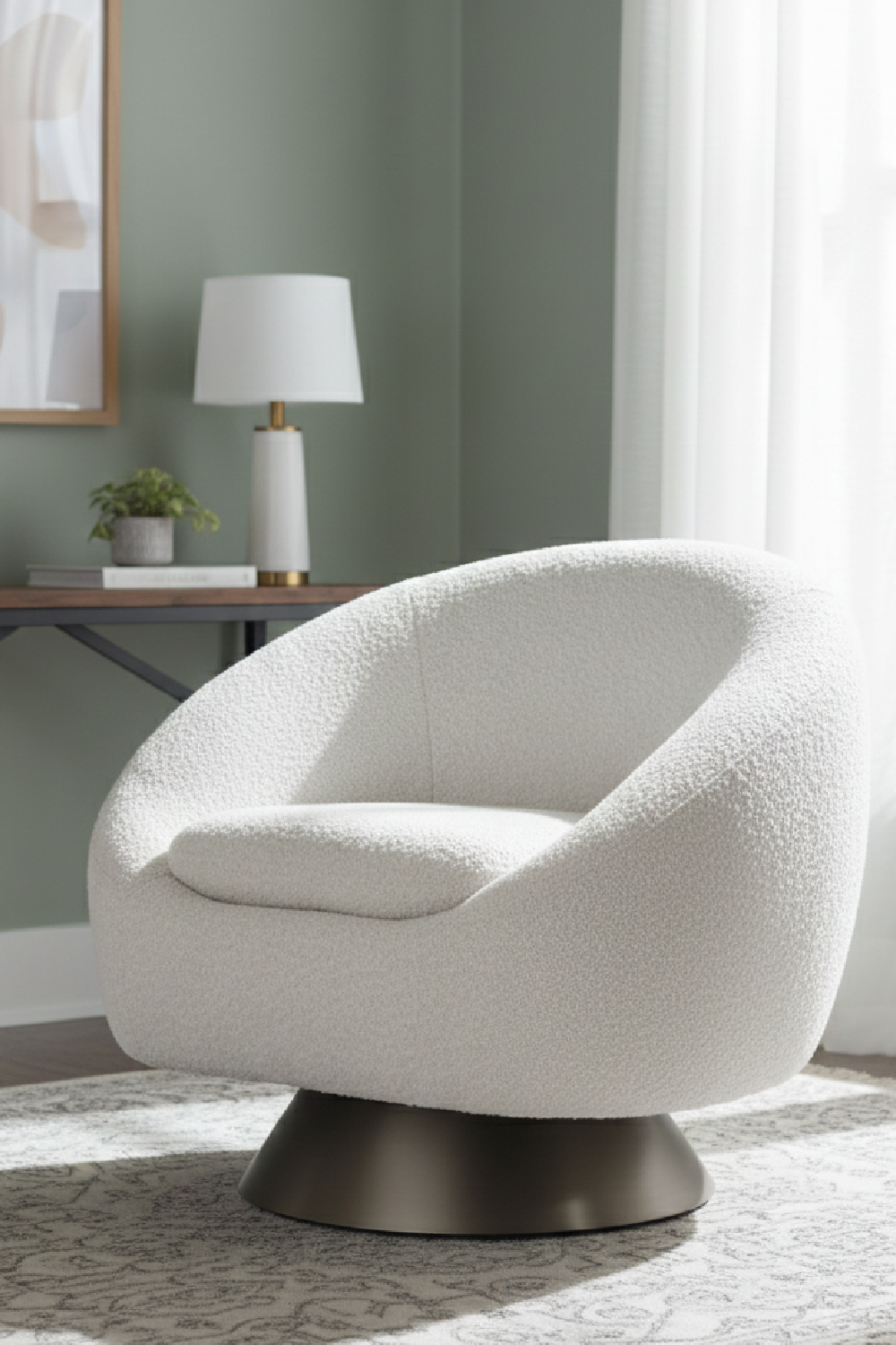 Bronze Base Gray Swivel Chair – Modan – angled view