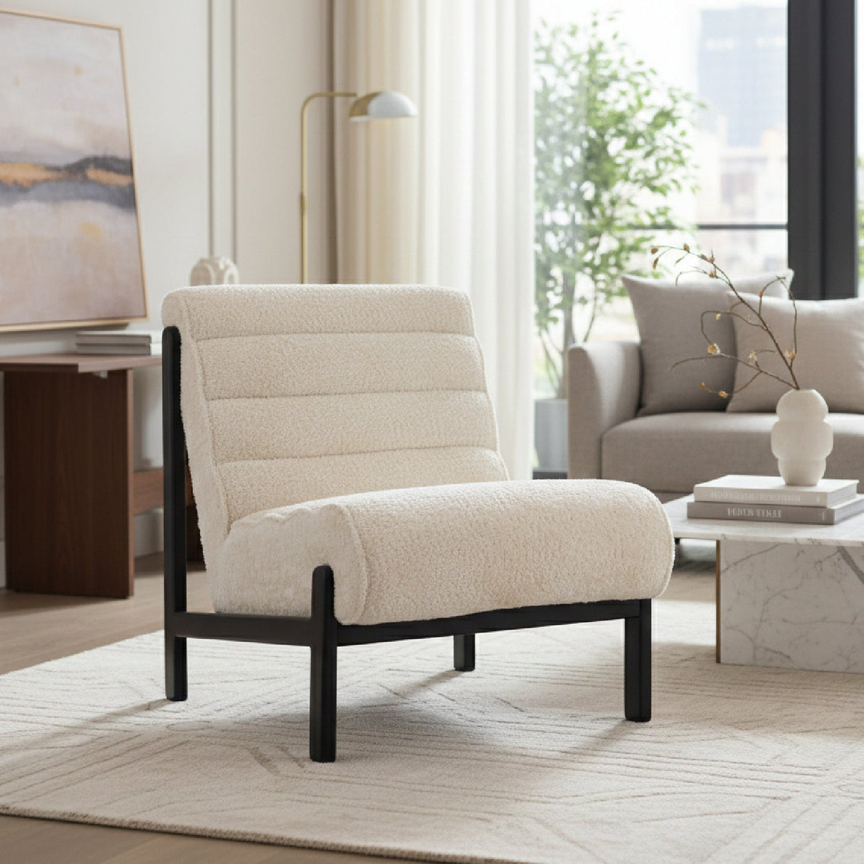Beige Channeled-Back Lounge Chair | OROA Modern Maki | Oroa.com