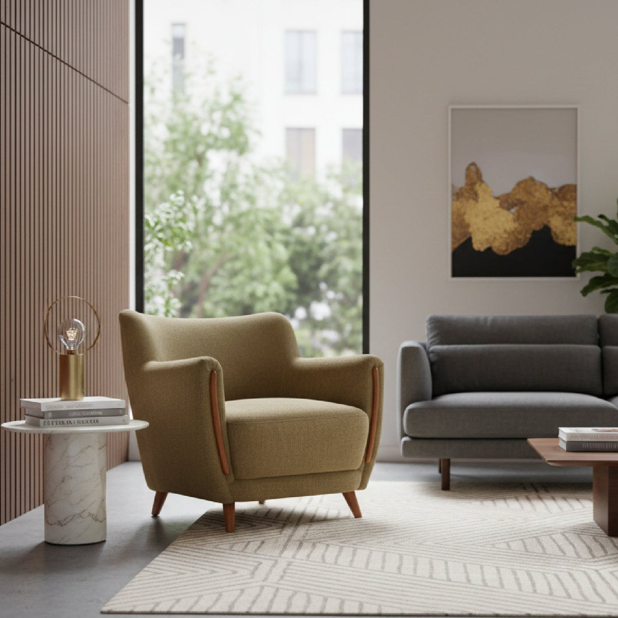 Green Corduroy Lounge Chair – Hako – angled view