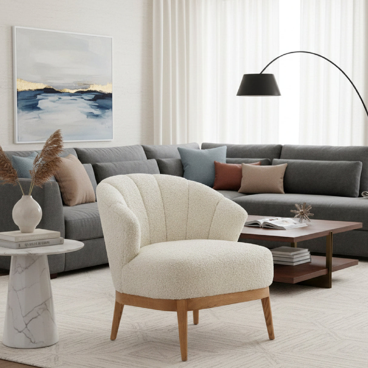 Beige Curved-Back Lounge Chair | OROA Modern Leque | OROA.com