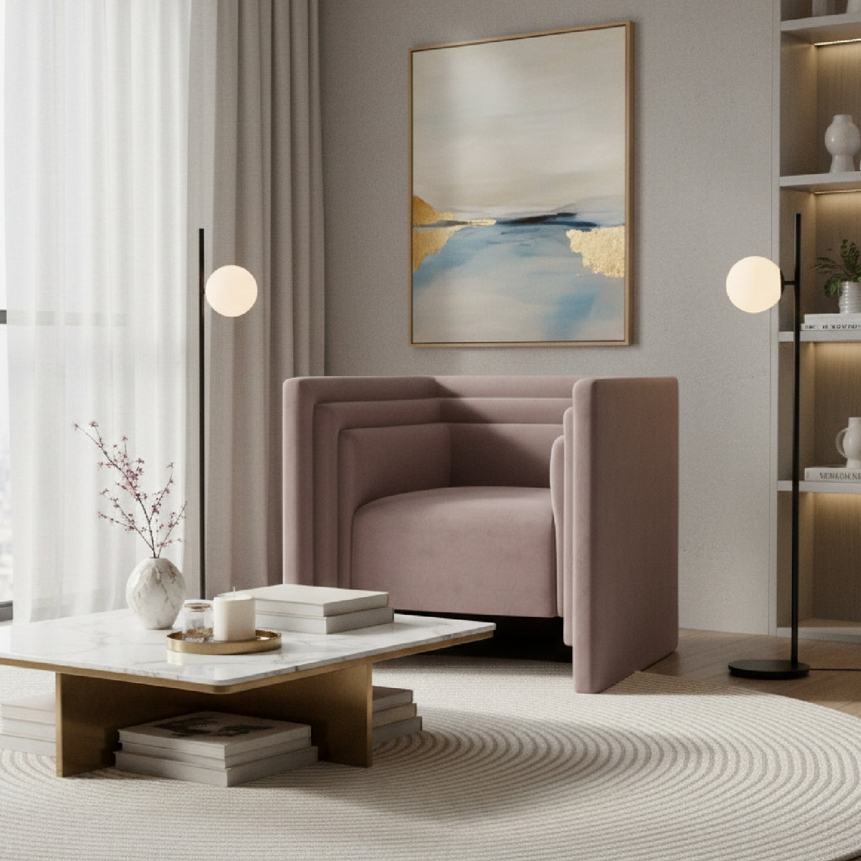 Taupe Velvet Angular Lounge Chair | OROA Modern Trippel | Oroa.com