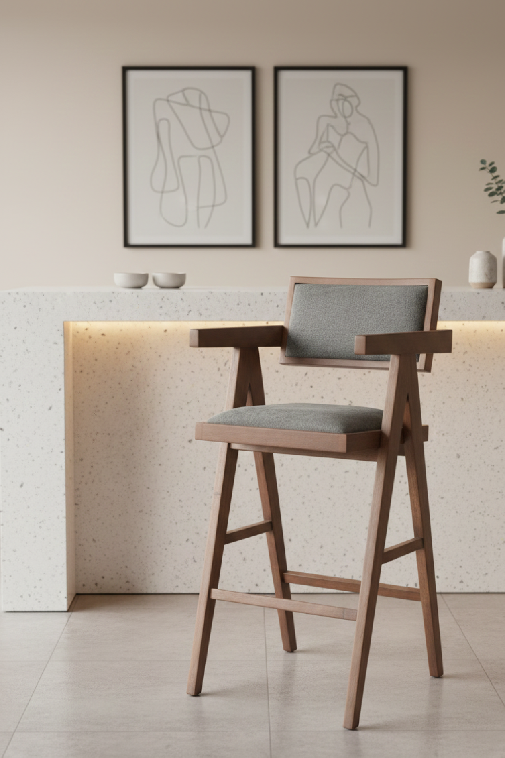 Rubberwood Framed Bar Stools (2) – Delhi – angled view