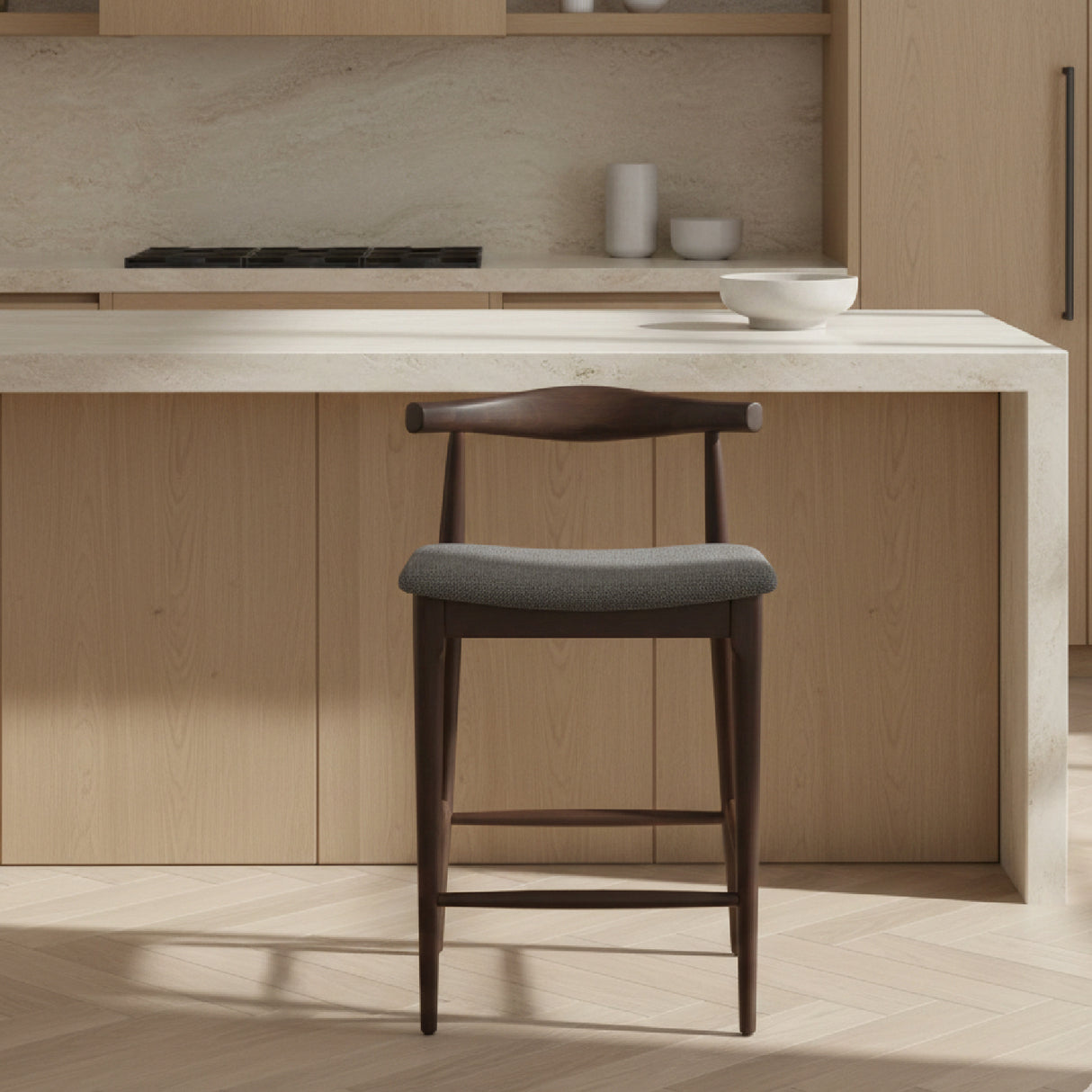 Dark Wooden Counter Stools (2) – Tuzka – angled view