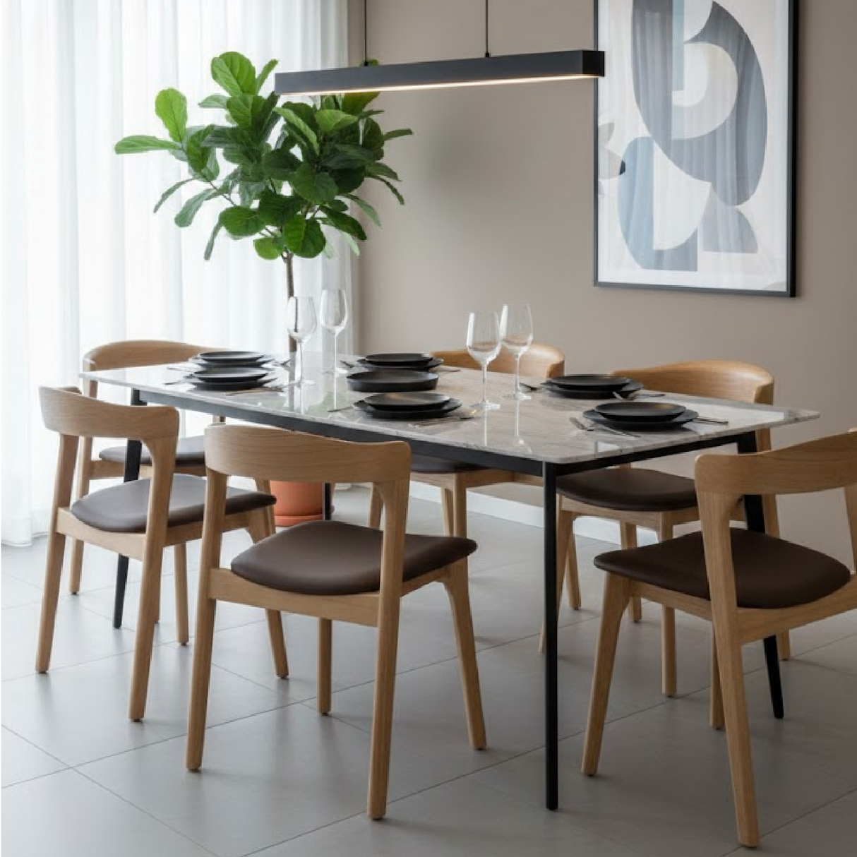 Brown Leather Seat Dining Chairs (2) – Pioro – angled view
