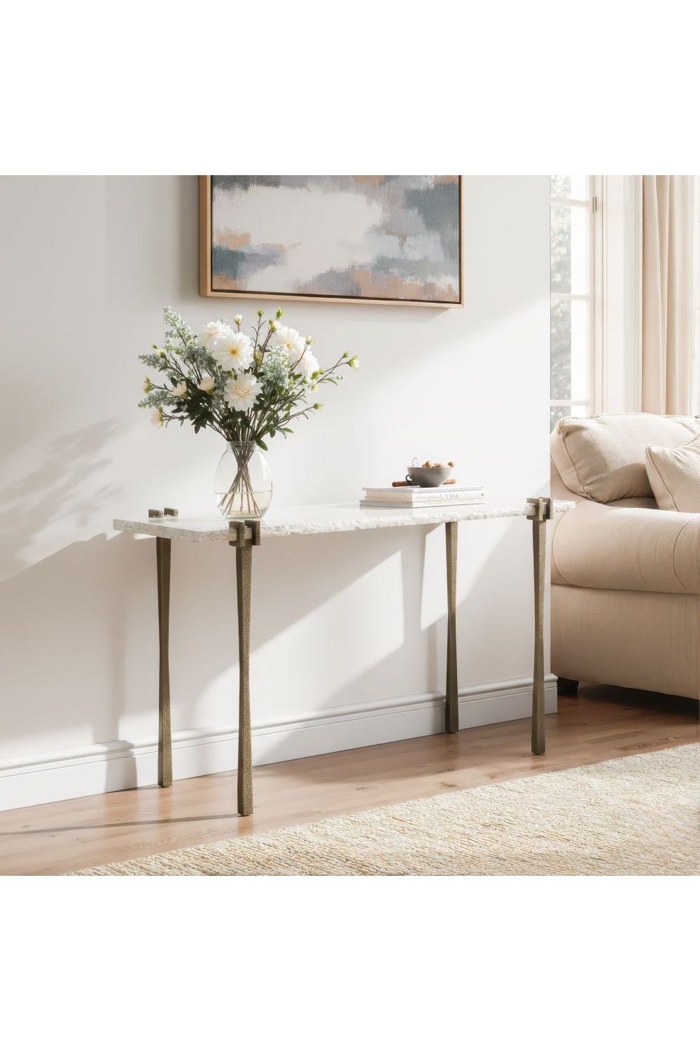 Rectangular White Marble Console Table | OROA Modern Rench | Oroa.com