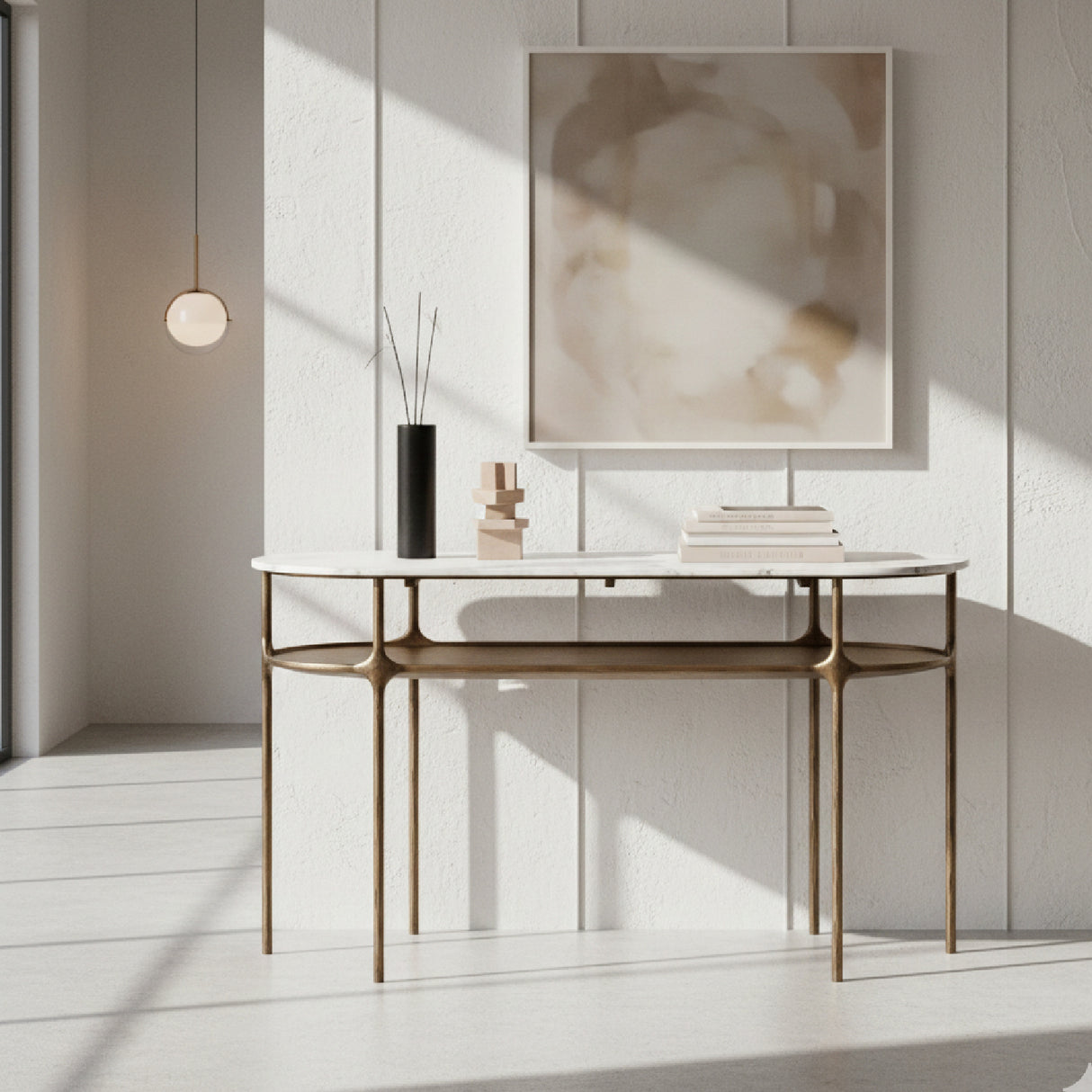 Oval White Marble Console Table – Bild – angled view