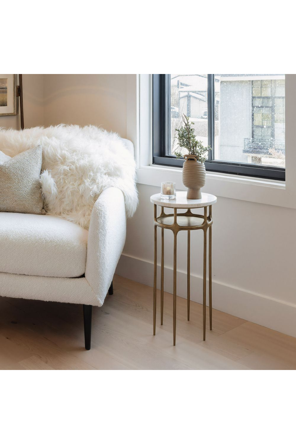 Brass Framed Marble Side Table | Oroa.com