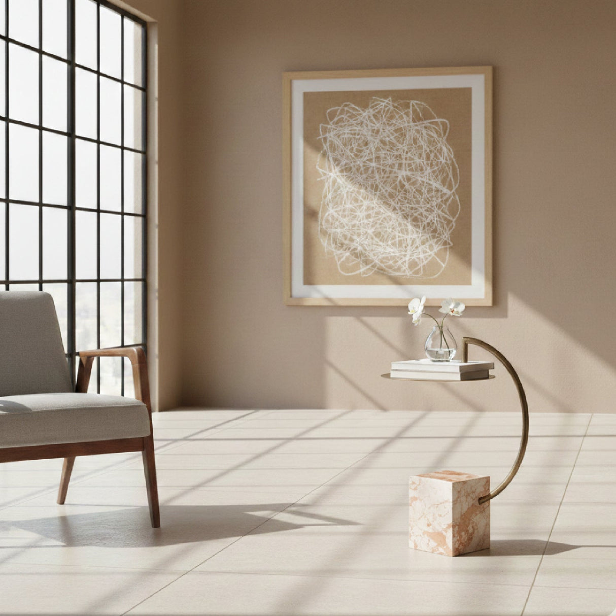 Curved Brass Side Table – Voler – angled view