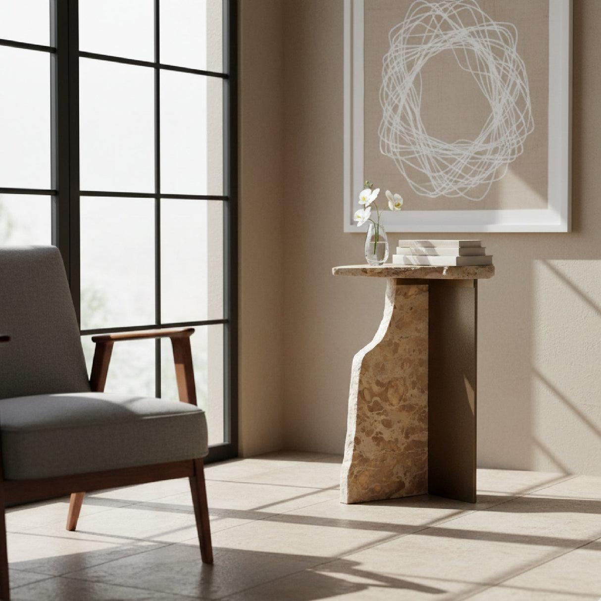 Organic-Shaped Marble Side Table – Surya – angled view