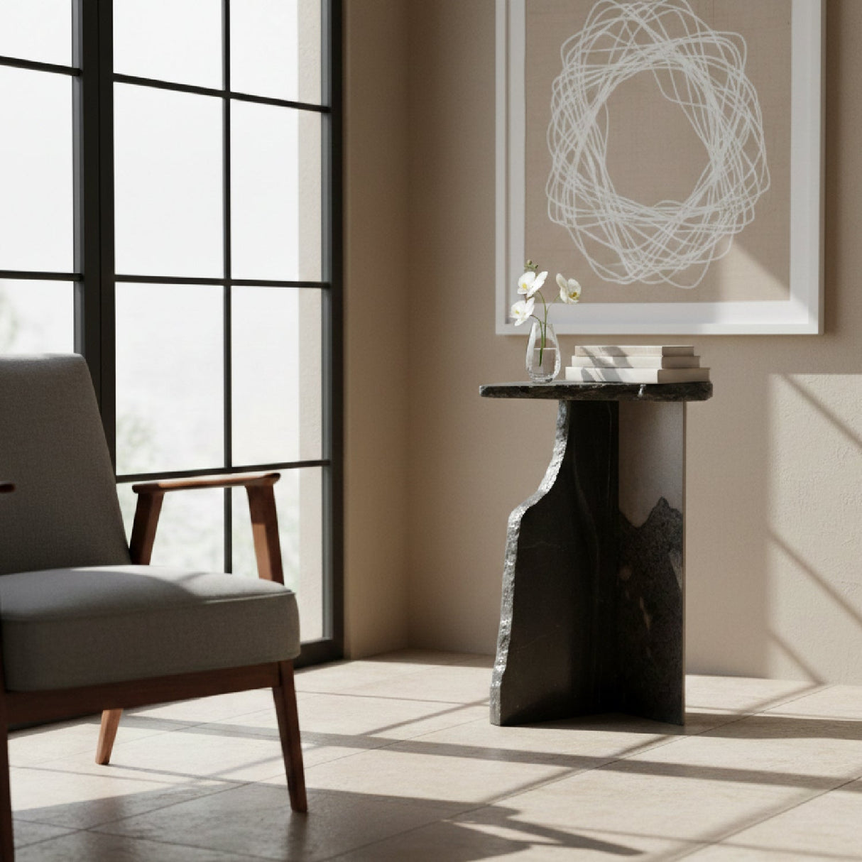 Organic-Shaped Marble Side Table – Surya – alternate view 14