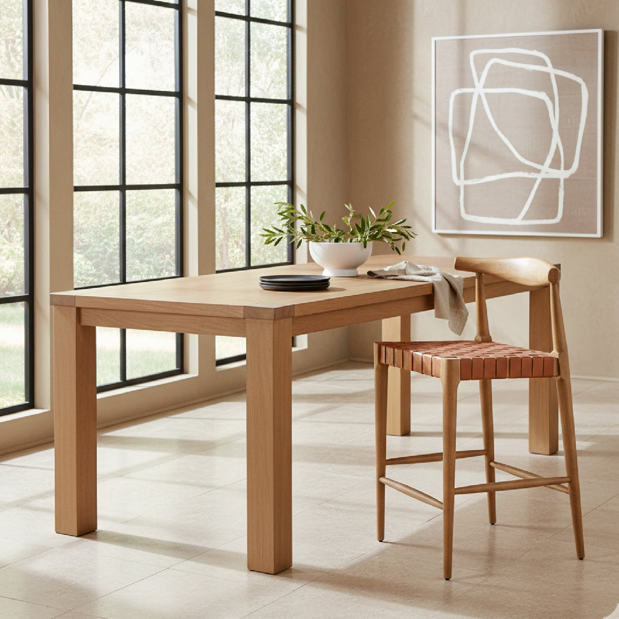 Tan Woven Leather Counter Stool | Oroa.com