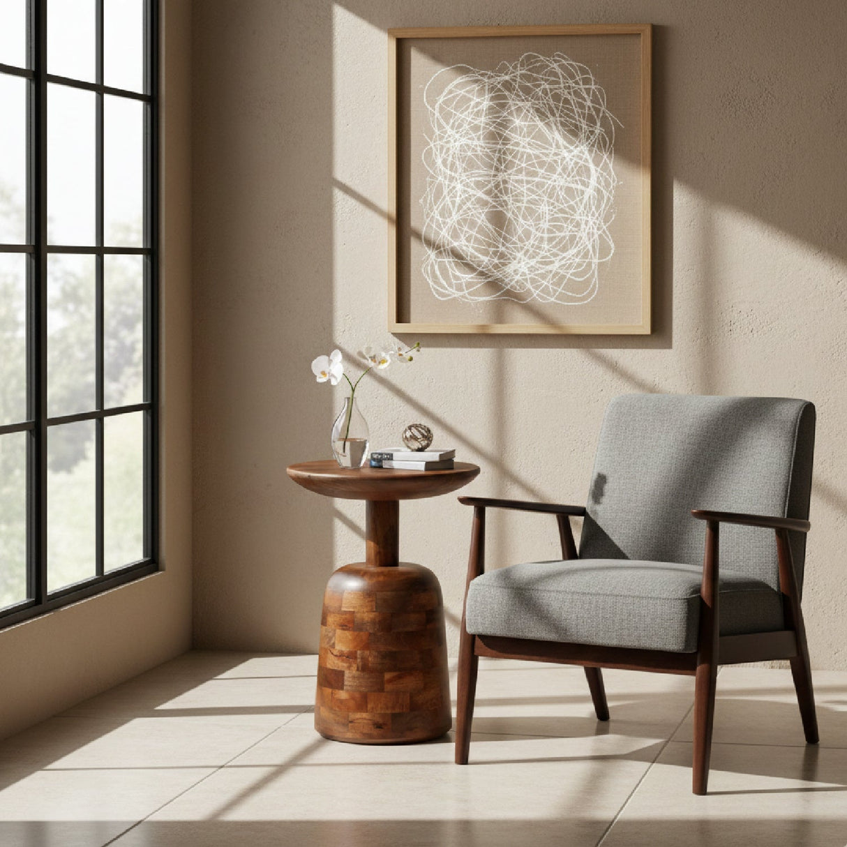 Mango Wood Modern Side Table – Kelk – angled view
