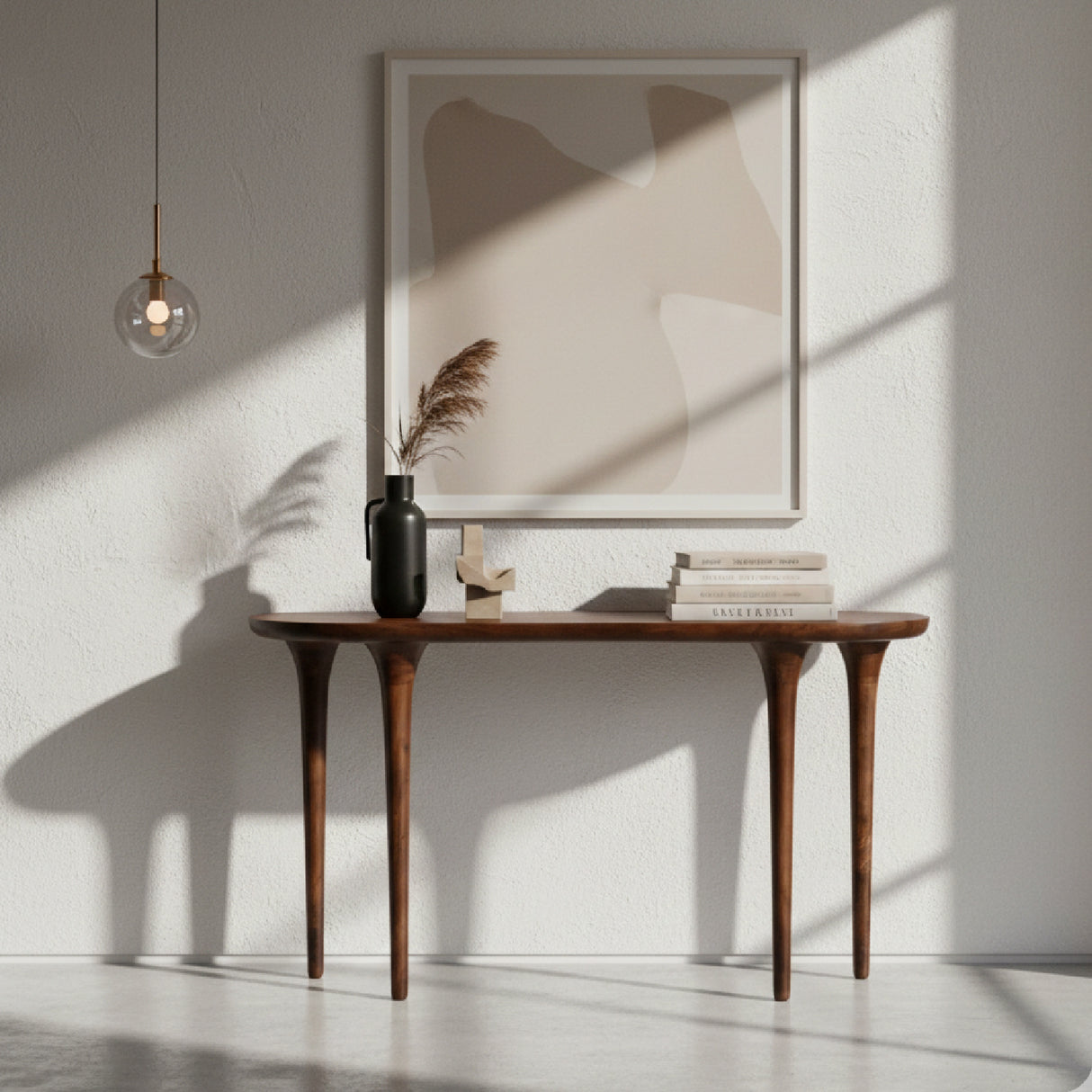Walnut Finished Console Table – Spiker – angled view