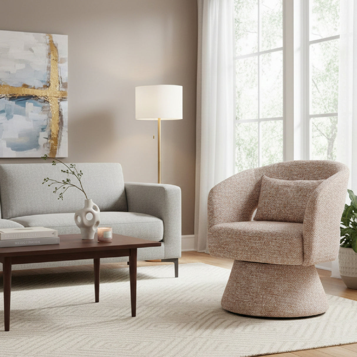 Speckled Brown Shearling Swivel Chair | Oroa.com