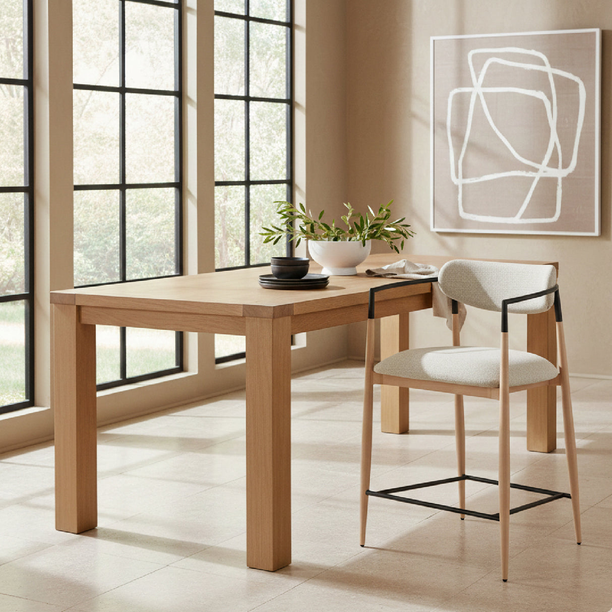 Gray Fabric Modern Counter Stool – Equinox – angled view