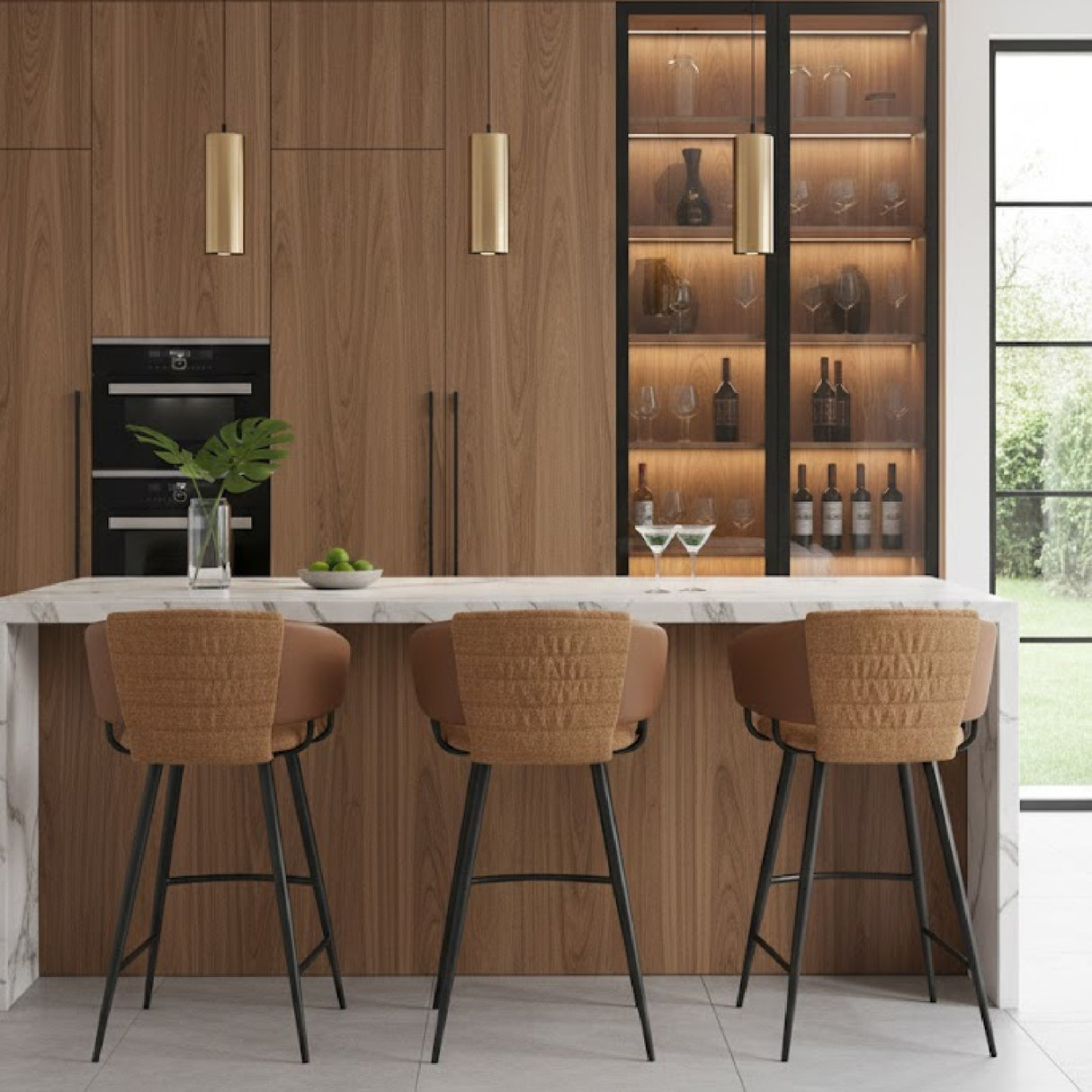 Brown Leather Bar Stools (2) | OROA Modern Juno | Oroa.com
