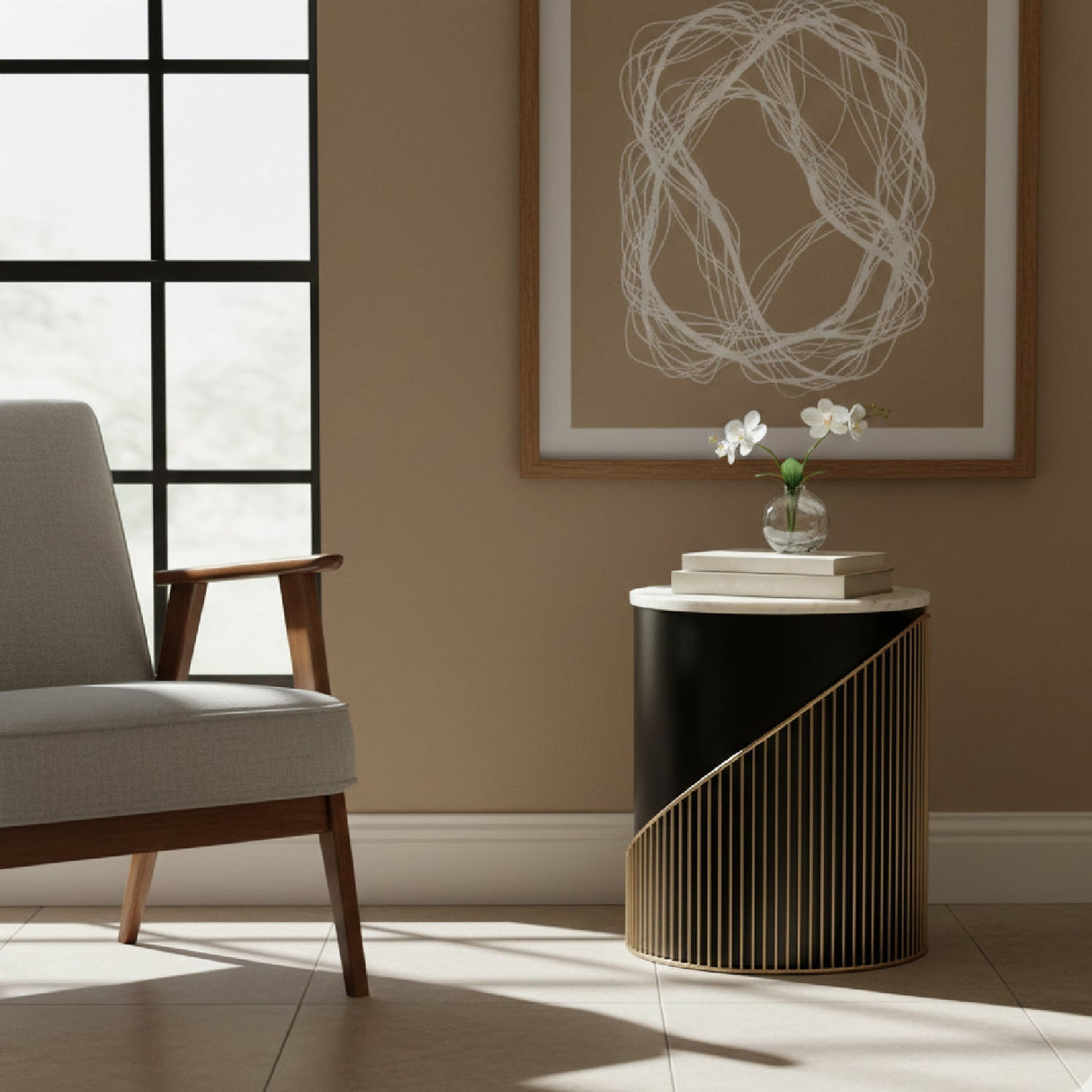 Marble Top Side Table – Tova – angled view