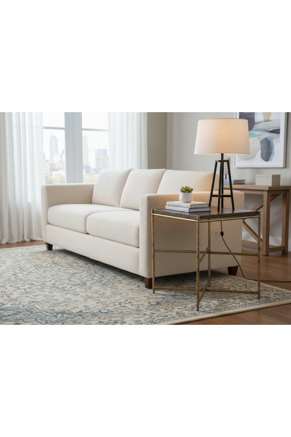 Black Glass Top Side Table – Kove – side view
