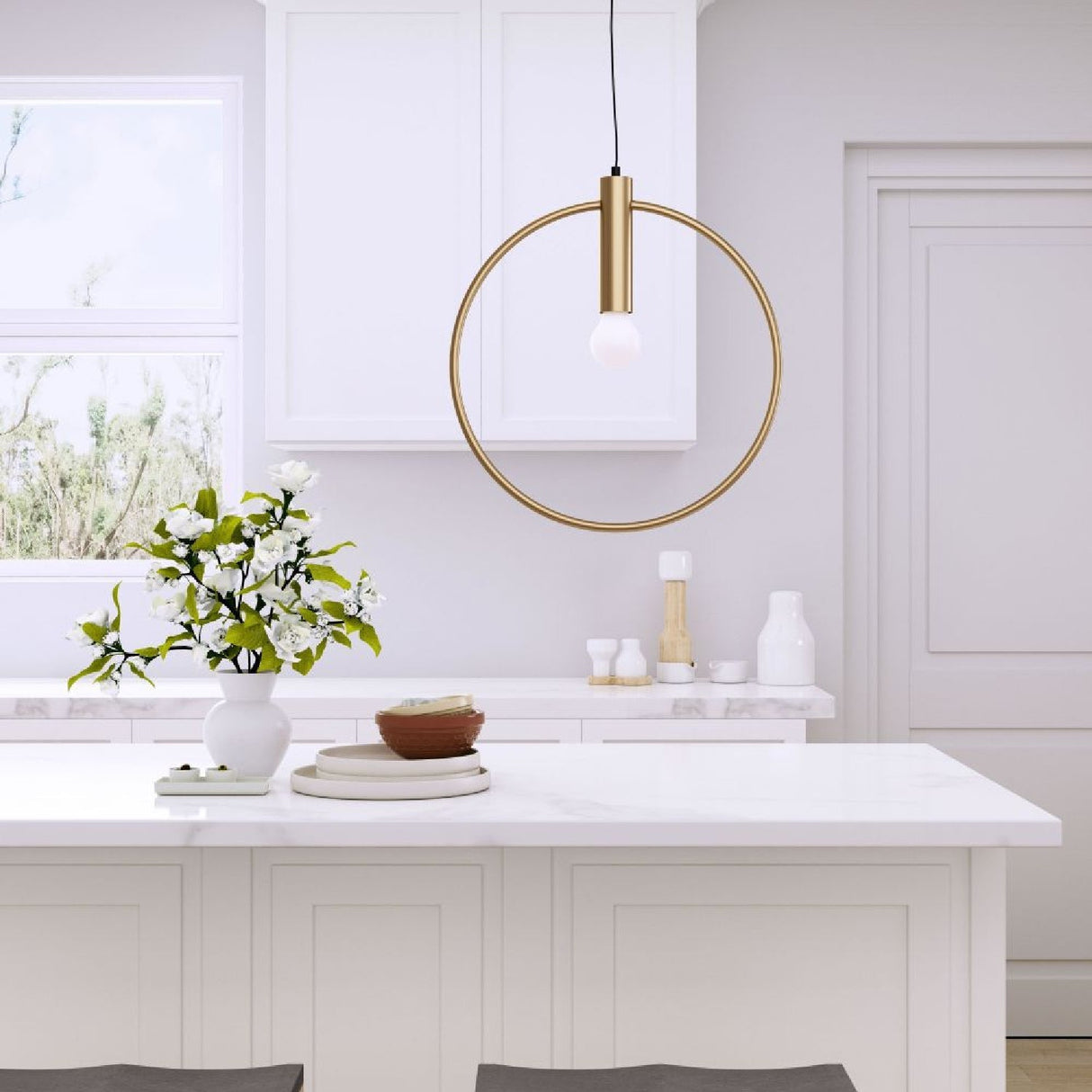 Brass Ring Pendant Lamp – Irenza – angled view