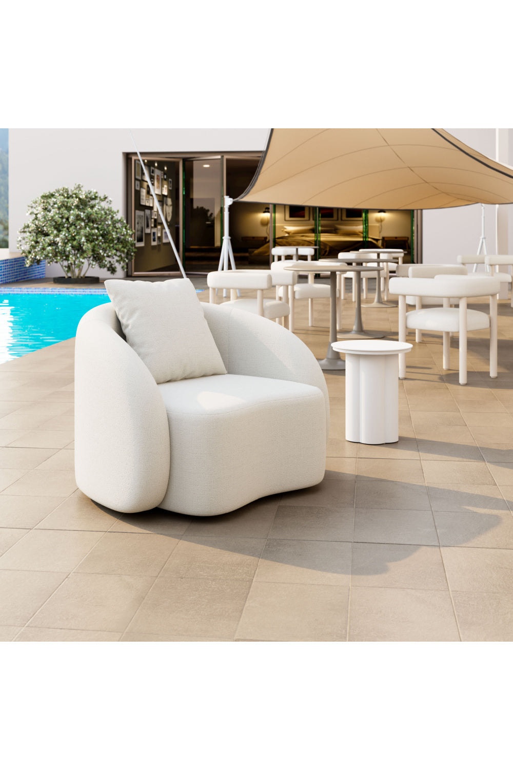 Beige Upholstered Outdoor Accent Chair | OROA Modern Sunny Isles | Oroa.com