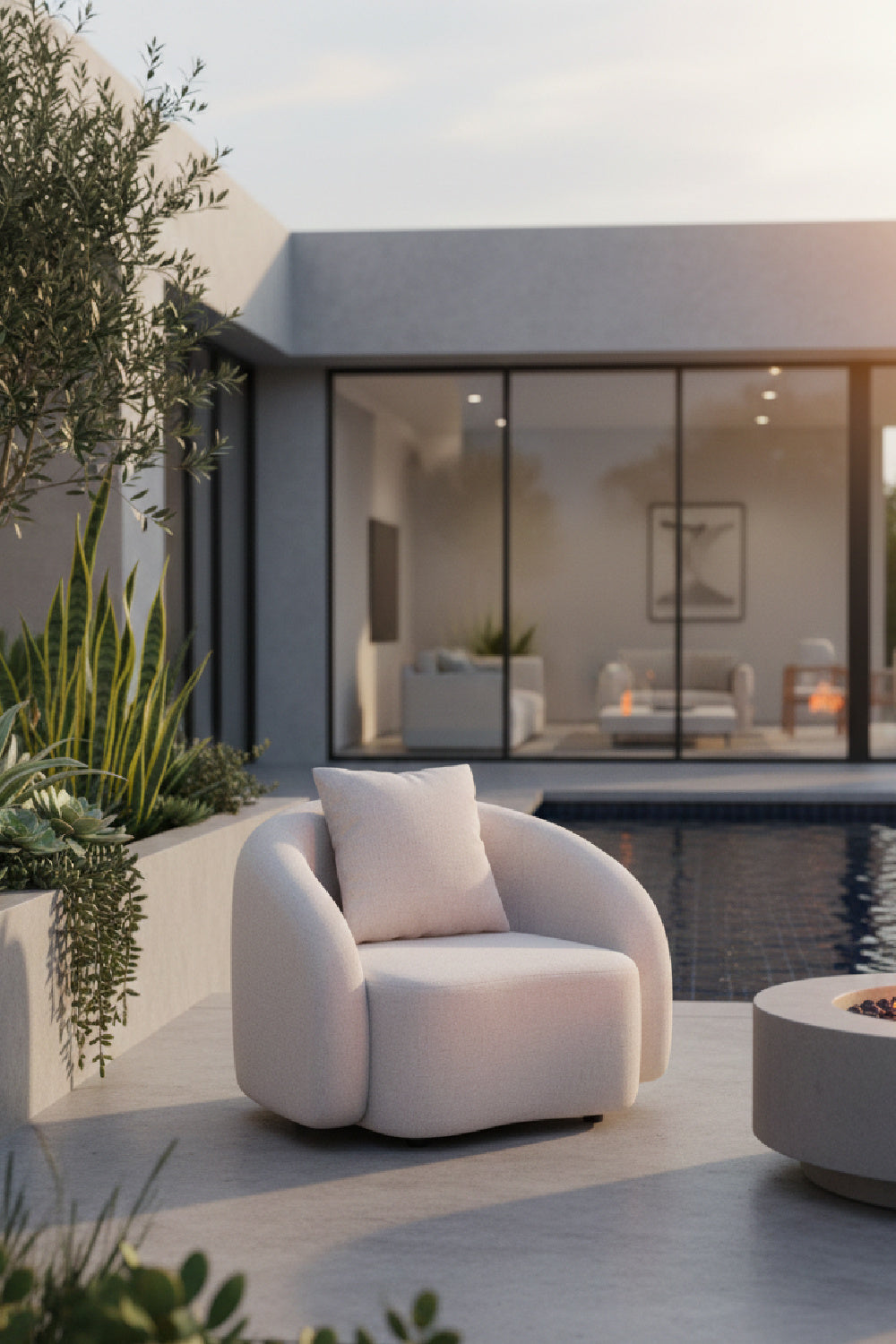 Beige Upholstered Outdoor Accent Chair | OROA Modern Sunny Isles | Oroa.com