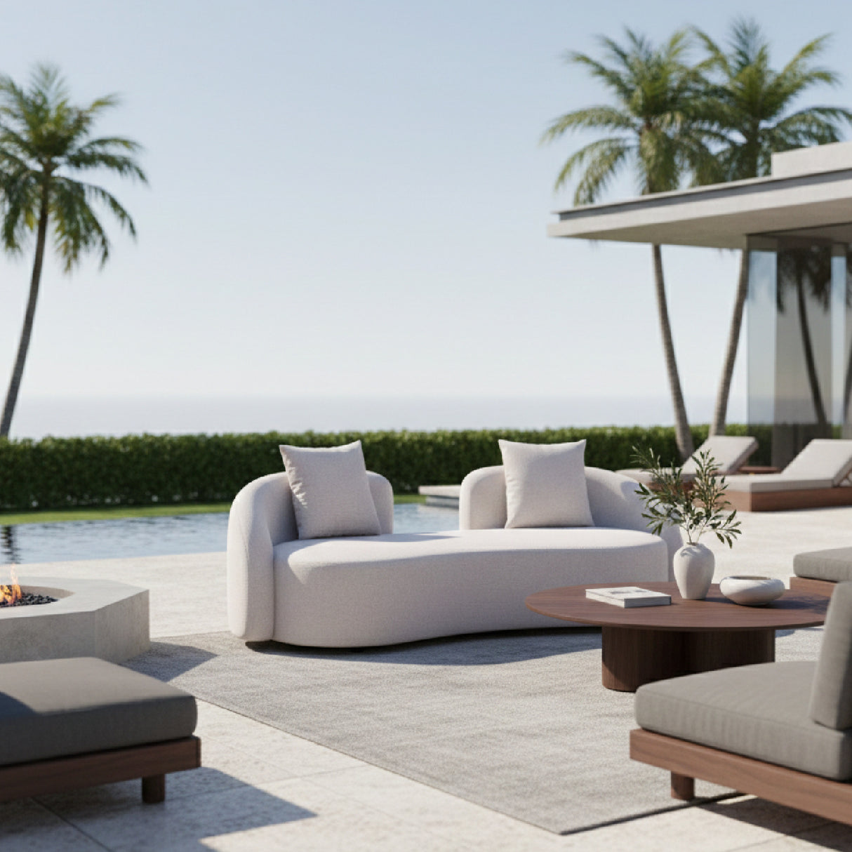 Beige Freeform Outdoor Loveseat | OROA Modern Sunny Isles | Oroa.com