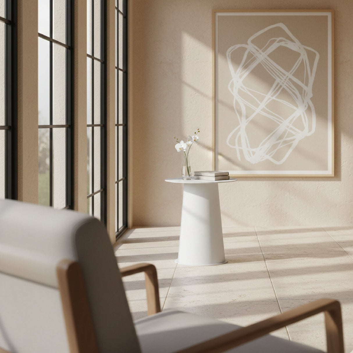 White Outdoor Side Table – Sunny Isles – angled view