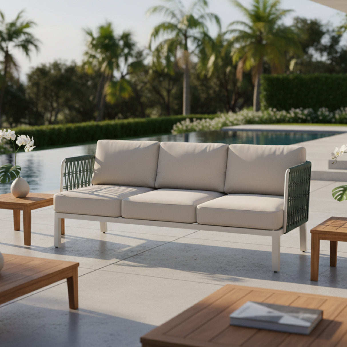 White Olefin Outdoor Sofa – Bridgehampton – angled view