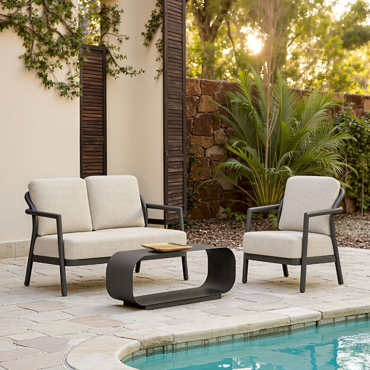 Gray Aluminum Outdoor Coffee Table – Brisa – angled view