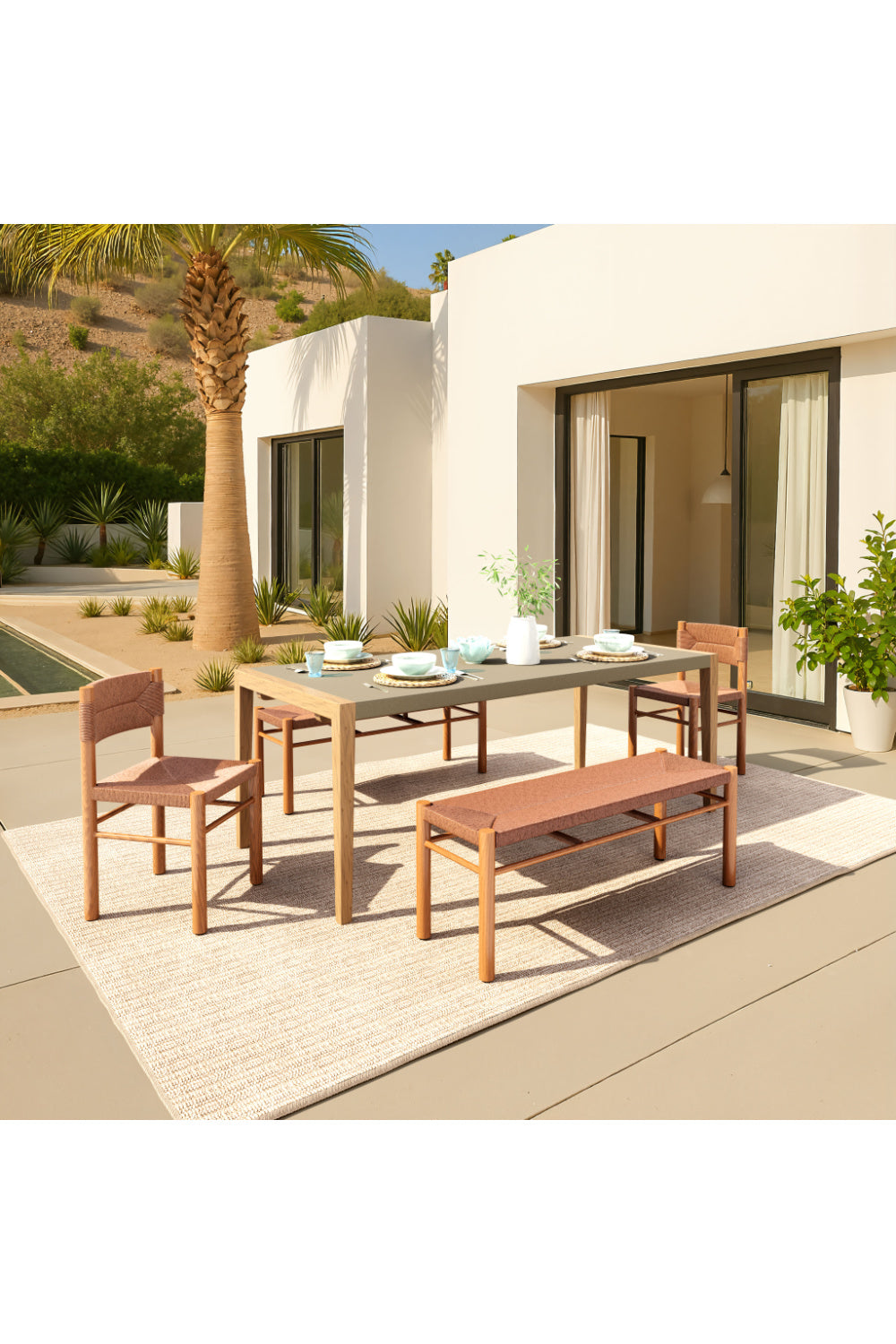 Rattan Look Outdoor Bench | OROA Modern Iska | Oroa.com