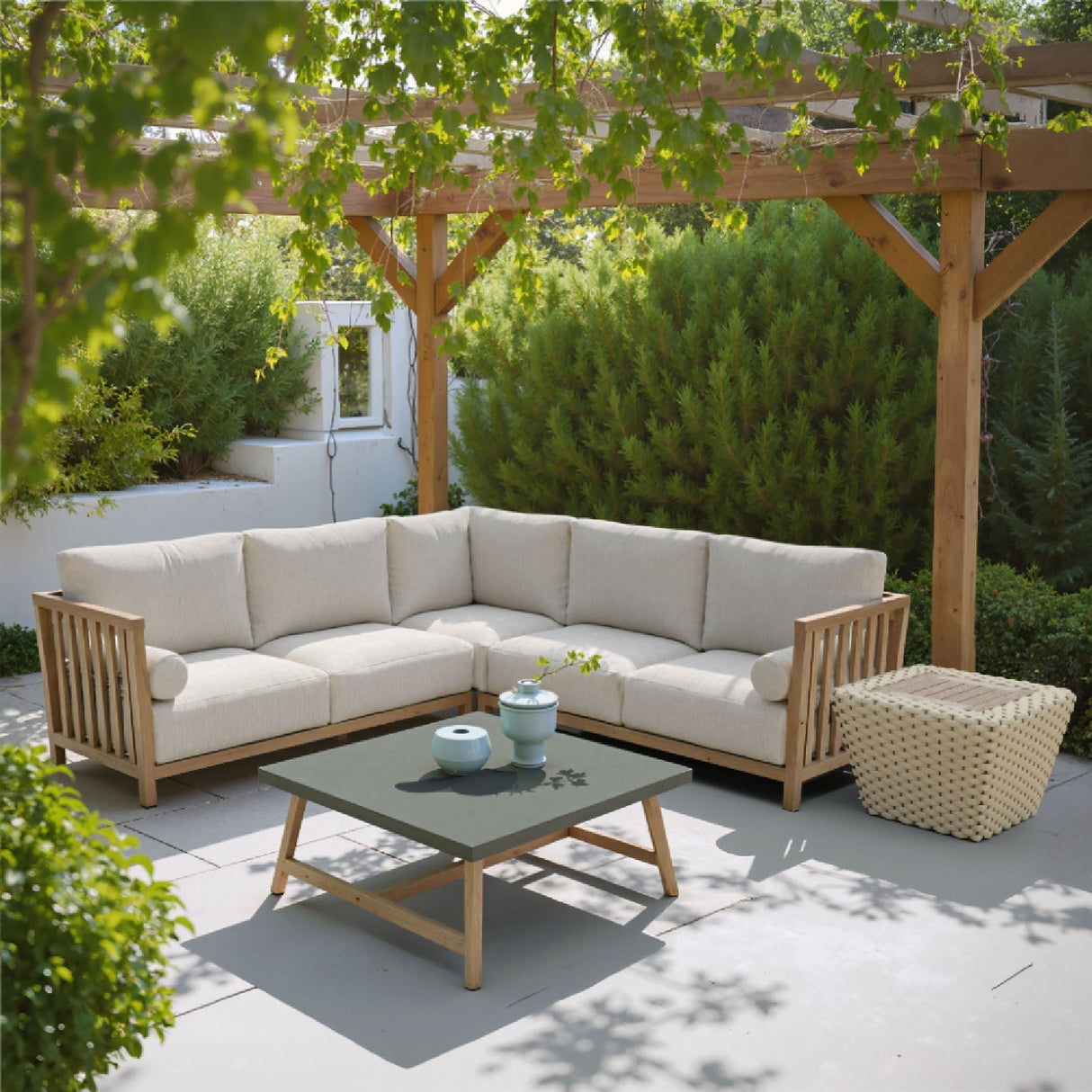 White Woven Square Outdoor Coffee Table – Antul – alternate view 7