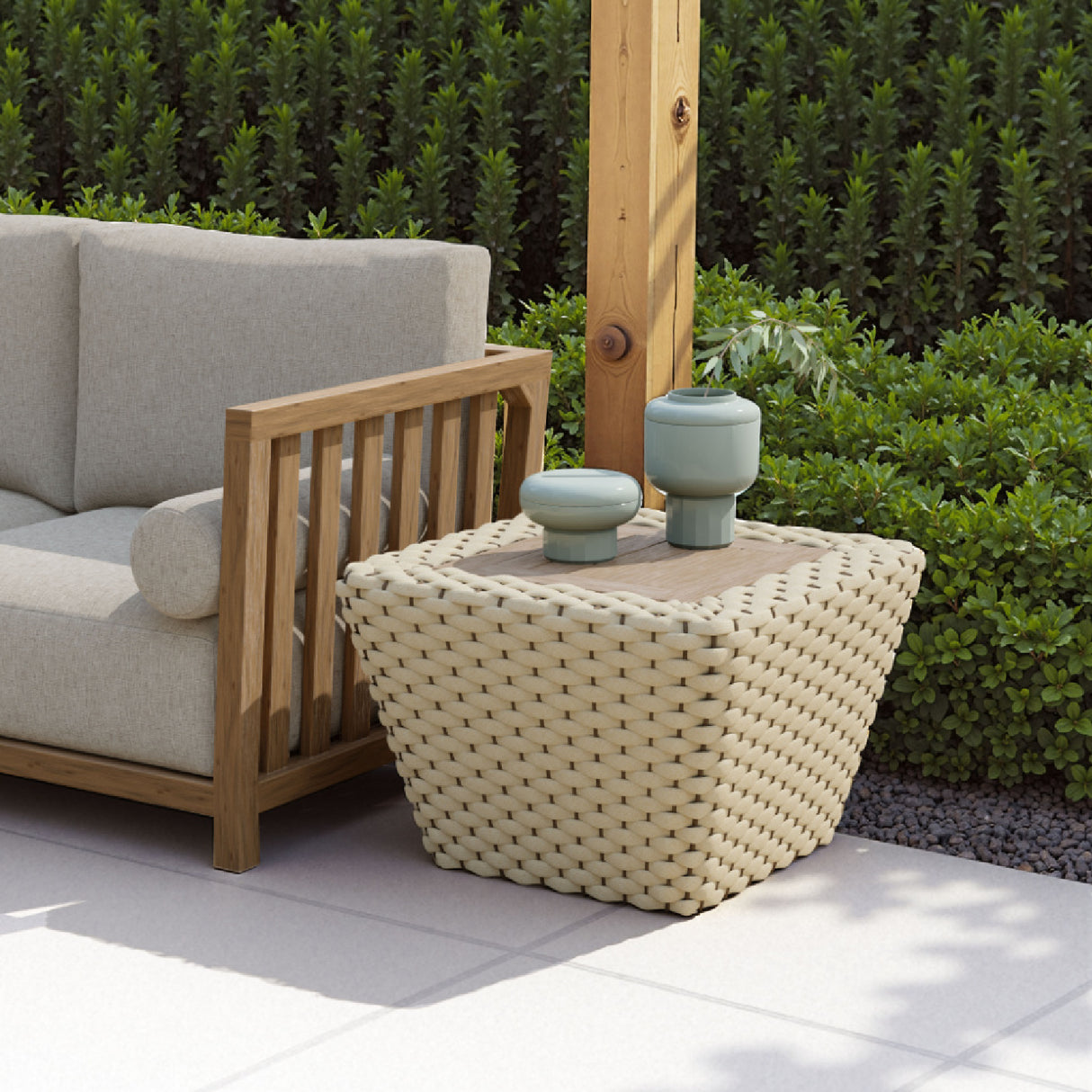 White Woven Square Outdoor Coffee Table | OROA Modern Antul