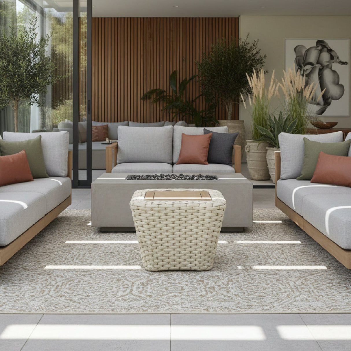 White Woven Square Outdoor Coffee Table – Antul – angled view