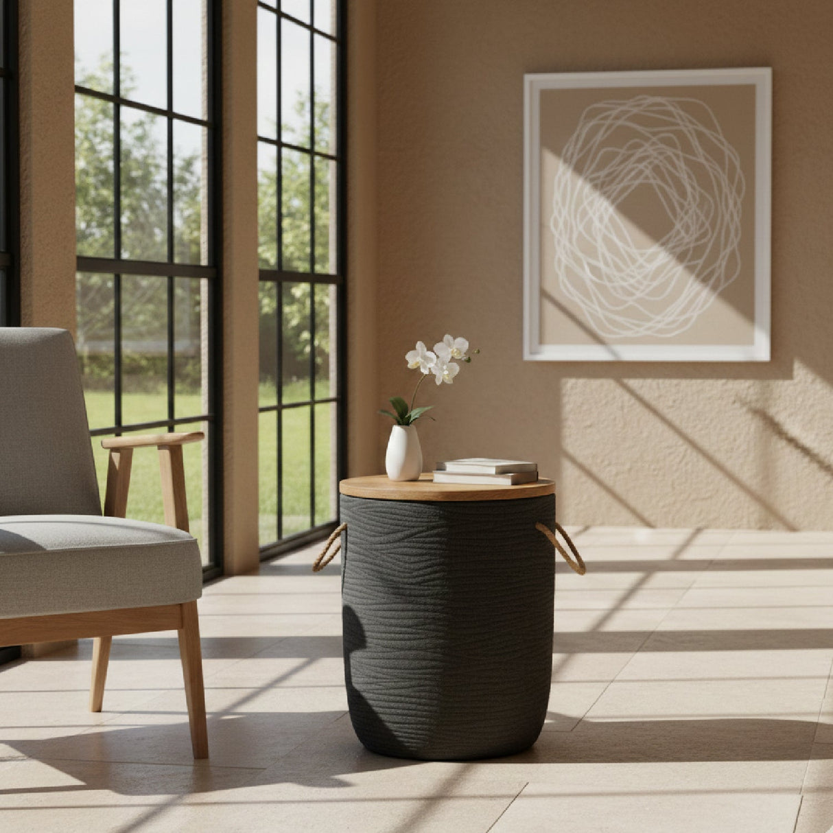 Painted Acacia Wood Outdoor Side Table – Beban – angled view