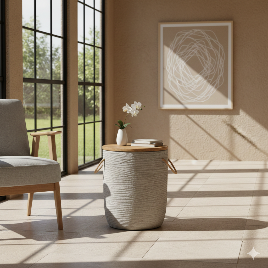 Gray Terrazzo Outdoor Side Table – Biban – angled view